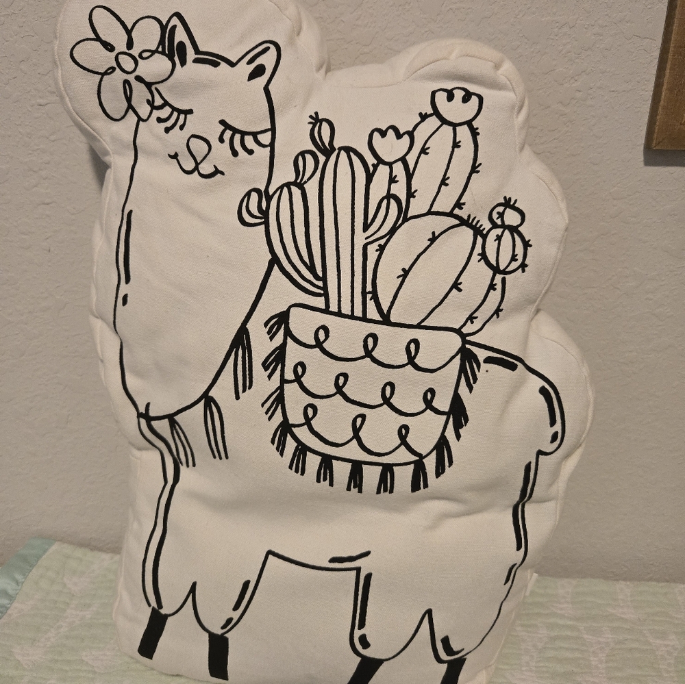 Hobby Lobby Llama And Cactus Black And White Pillow.